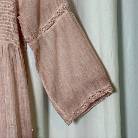 Soft Surroundings Smocked Lace Hem Peasant Blouse Pink Cotton Top Small - Picture 7 of 12
